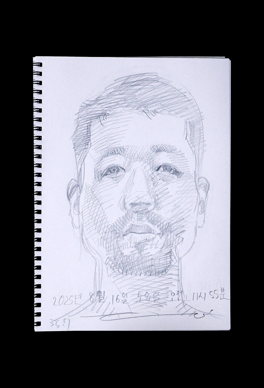 Contemporary artist SHINTAKU Tomoni's 2025/8/16 Self-portrait or pencil drawing