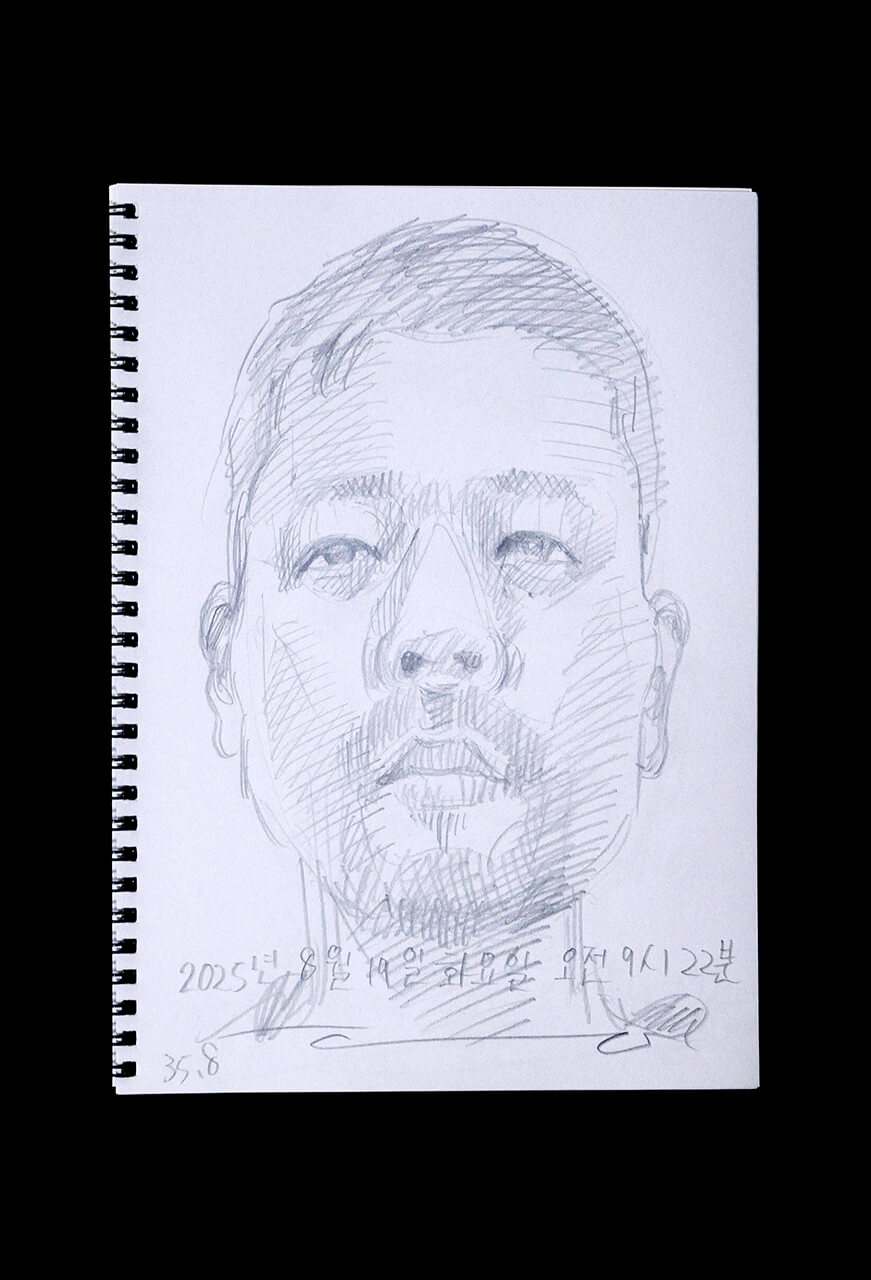 Contemporary artist SHINTAKU Tomoni's 2025/8/19 Self-portrait or pencil drawing