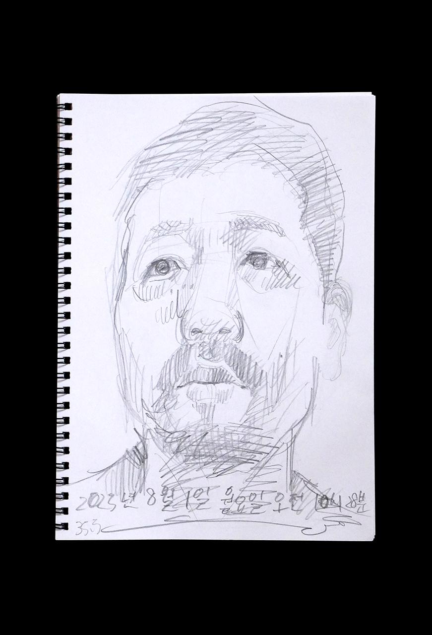 現代美術家の新宅睦仁(シンタクトモニ)の2025年9月1日の自画像/鉛筆ドローイング